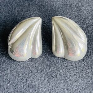 Vintage Shiny Scalloped Sterling Silver Large Stud Earrings